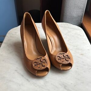 Tory Burch Melanie Brown Peep-Toe Platforms